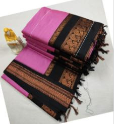 Pink and black in Premium Quality Kalyani cotton saree/Lata Gadwal Paithani
