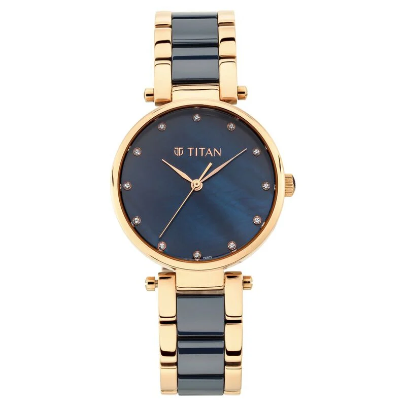 Titan Quartz Analog Blue Dial Ceramic Strap Watch for Women