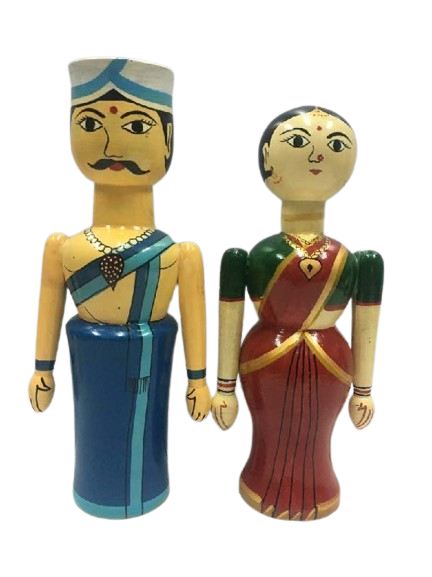 Wooden Village pair Doll Big (Height -29cm ) -  Shree Channapatna Toys