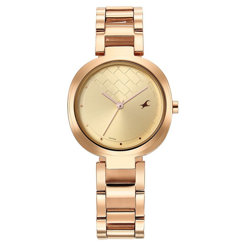 Fastrack Stunners Quartz Analog Golden Dial Stainless Steel Strap Watch for Girls