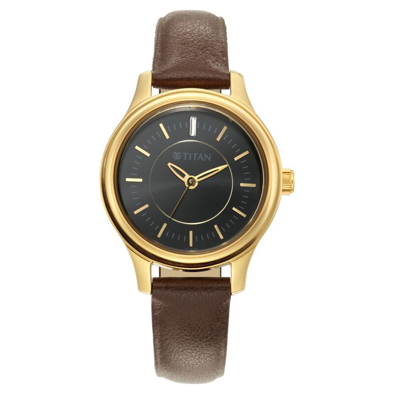 Titan Quartz Analog Black Dial Leather Strap Watch for Women