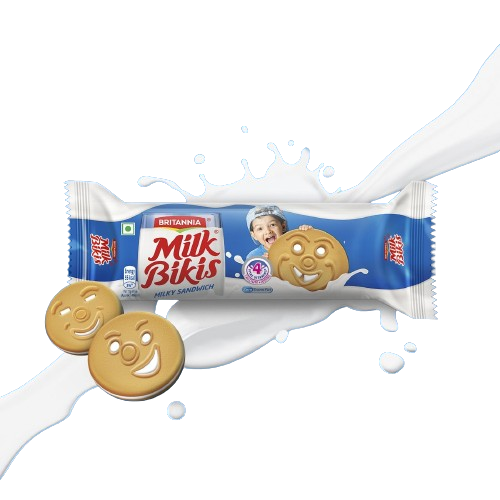 Britannia Milk Bikis - Milk Cream Biscuits, Essential Nutrients, Teatime Snack, 100 g
