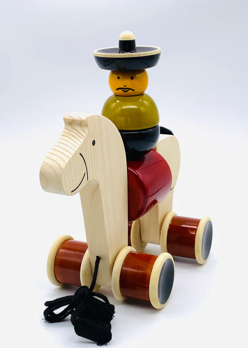 Wooden Horse with Rider Pull Along Toy - Shree Channapatna Toys