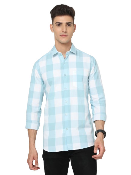Classic Polo Mens Cotton Full Sleeve Checked Slim Fit Polo Neck Blue Color Woven Shirt | SO1-132 A-FS-CHK