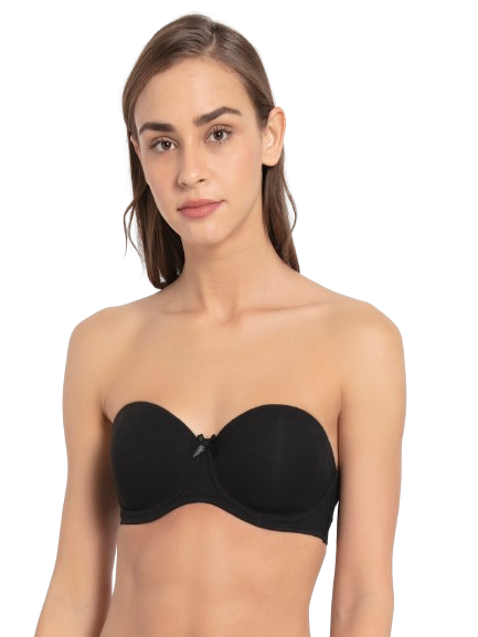 Jockey Women's Under-Wired Padded Super Combed Cotton Elastane Stretch Full Coverage Multiway Styling Strapless Bra with Ultra-Grip Support Band - Black