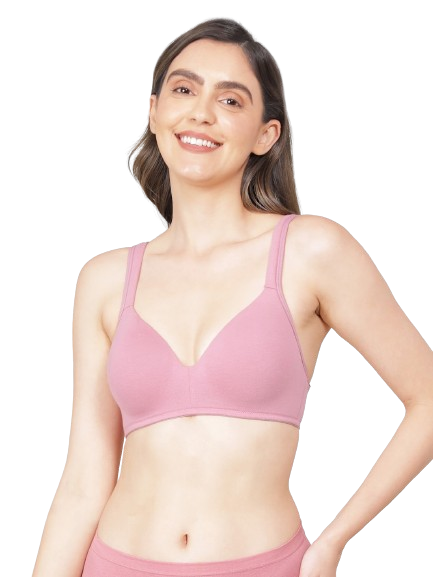 Jockey Women's Wirefree Padded Super Combed Cotton Elastane Stretch Full Coverage Lounge Bra with Broad Fabric Strap and Included Bra Pouch - Heather Rose