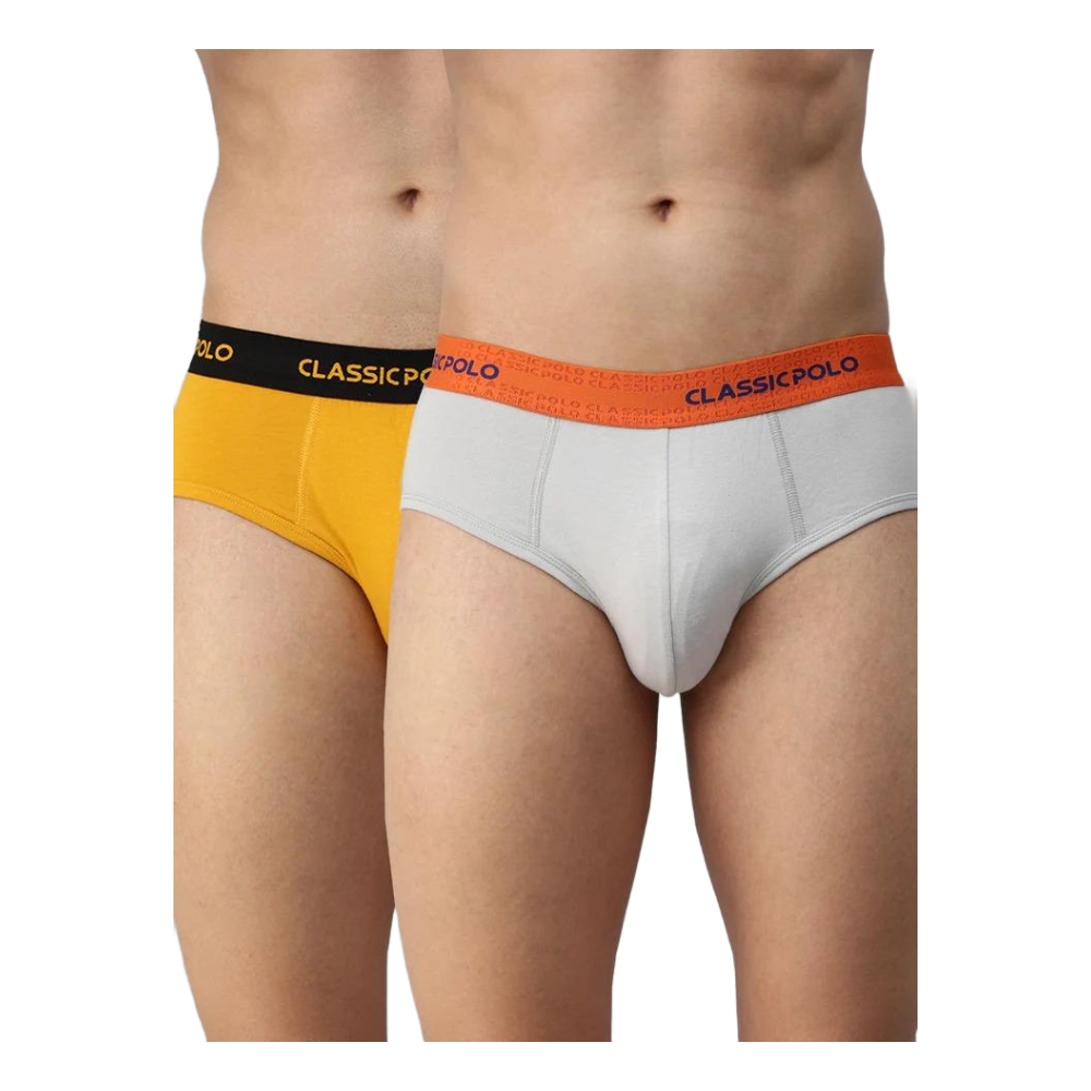 Classic Polo Men's Modal Solid Briefs | Scarce - Yellow & Grey (Pack Of 2)