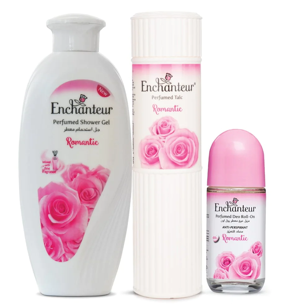 Enchanteur Romantic Shower gel 250gms, Romantic Talc 250gms & Romantic Roll-On Deodorant, 50ml