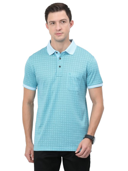 Classic Polo Mens Cotton Half Sleeves Floral Slim Fit Polo Neck Turqoise Color T-Shirt | Scant - 26 B Sf P