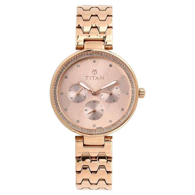 Titan Whimsy Golden Dial Women Watch With Stainless Steel Strap