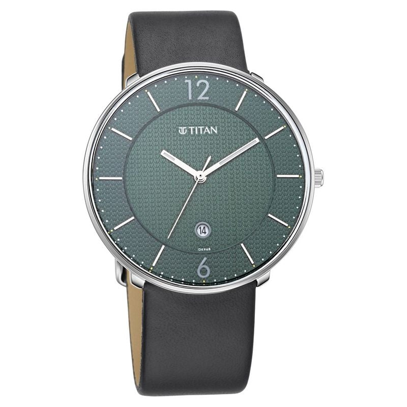 Titan Minimals Green Dial Analog with Date Leather Strap watch for Men
