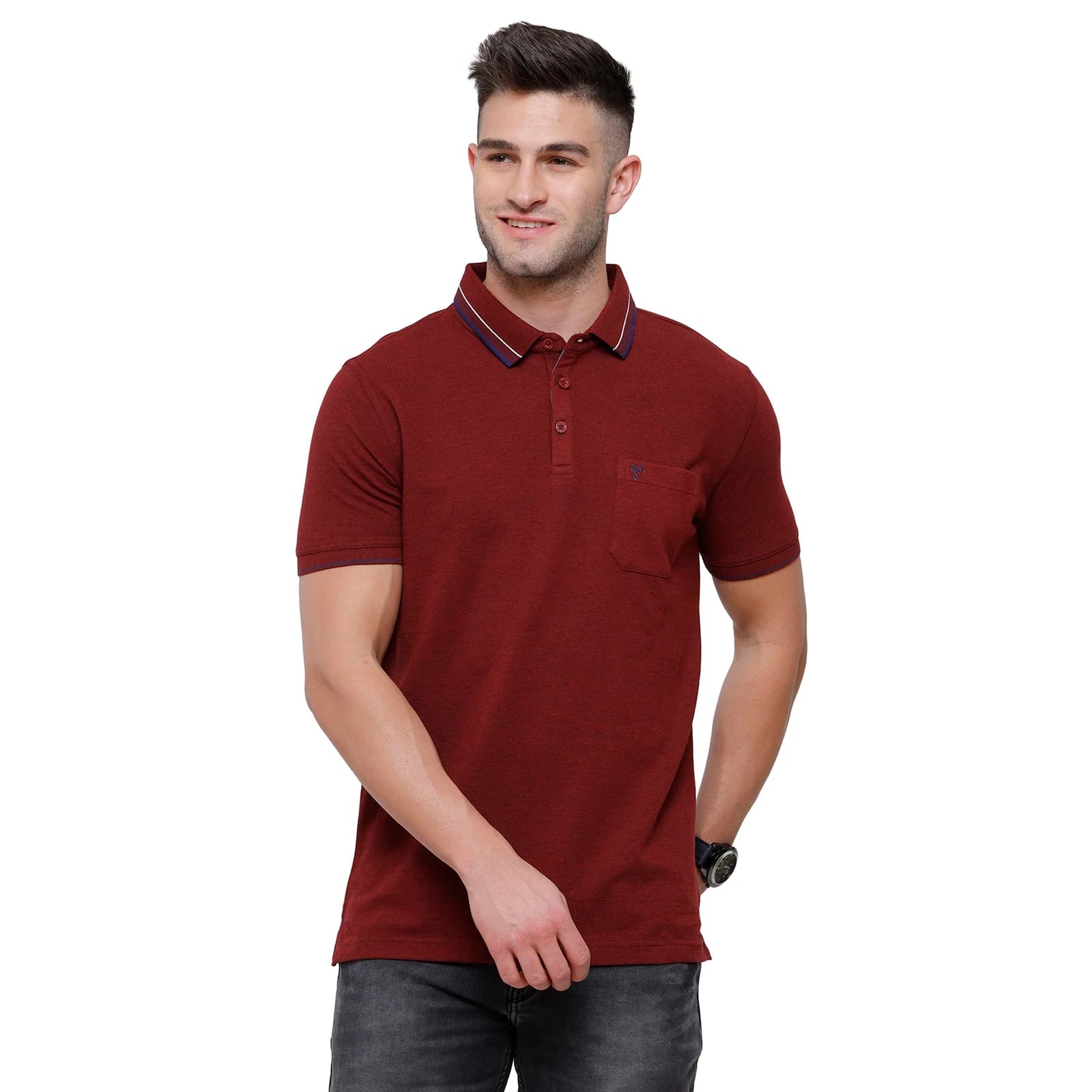 T-shirt Classic Polo Men's Maroon Red Melange Polo Half Sleeve Slim Fit T-Shirt | Toza-Red Mel