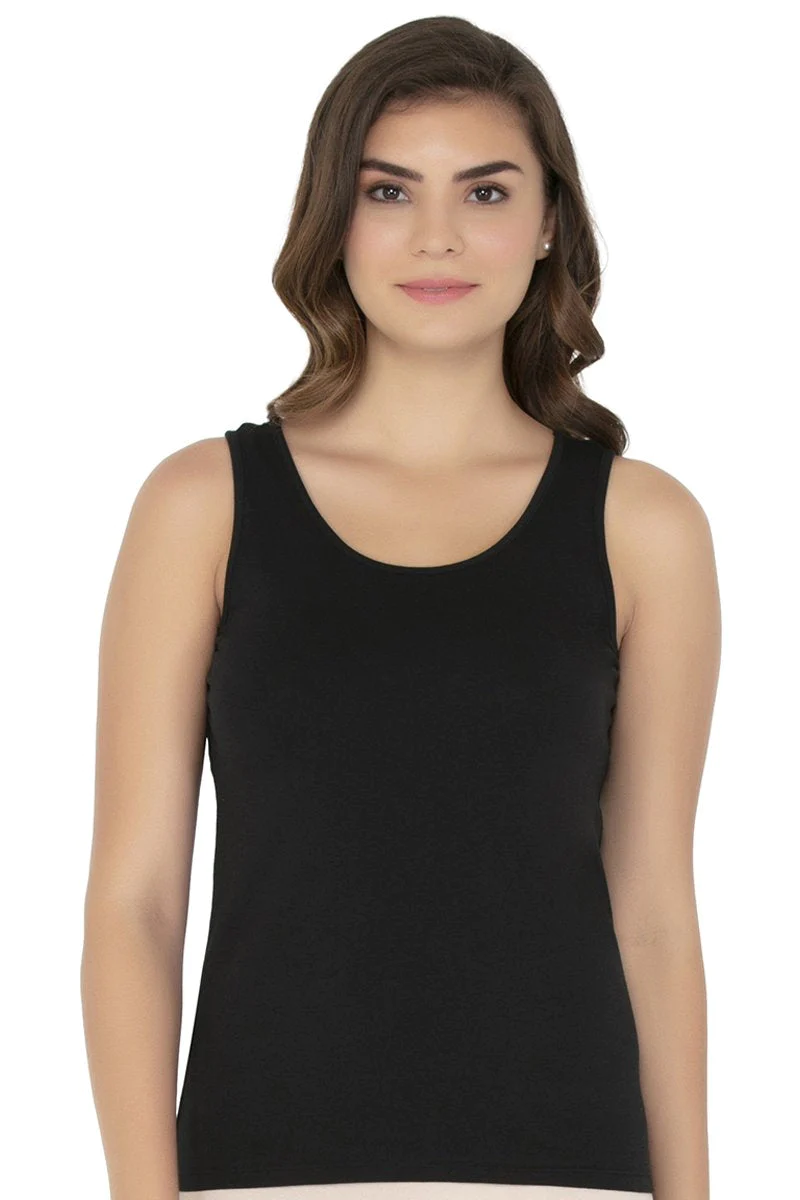 Amante  Broad Strapped Body Hugging Tank Top - Black