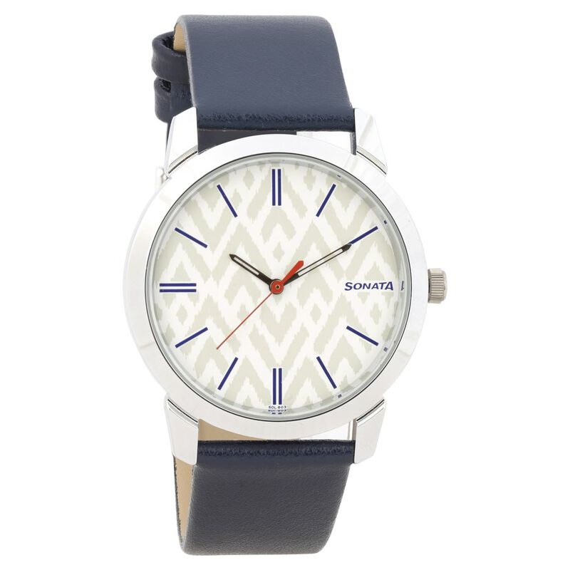 Sonta Knot White Dial Leather Strap Watch for Men NR77107SL02