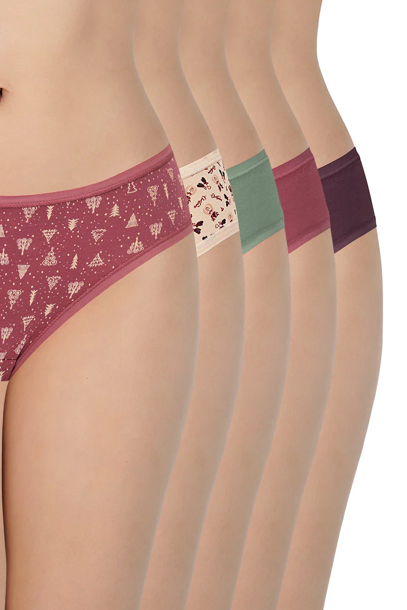 Amante  Assorted Low Rise Bikini Panties (Pack of 5)-C480
