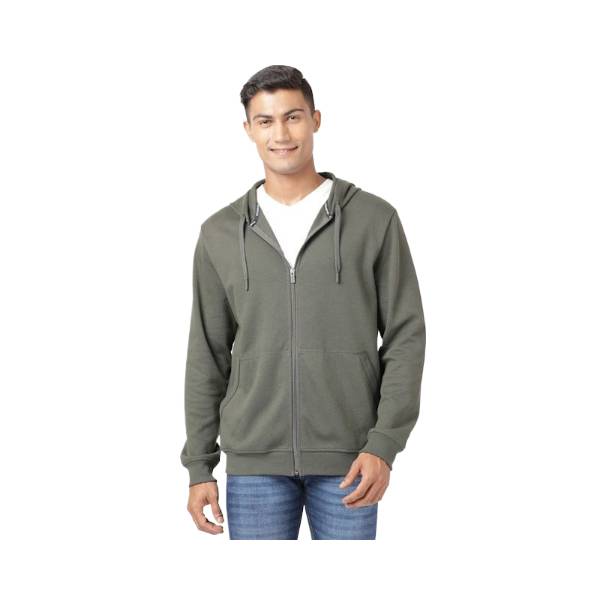 Men's Super Combed Cotton Rich Pique Fabric Ribbed Cuff Hoodie Jacket - Deep Olive