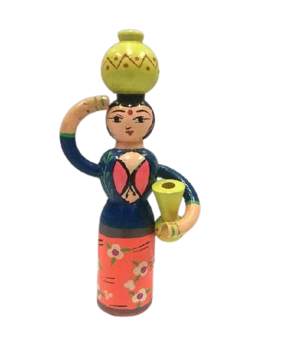 Wooden Women with Double Pot Doll (Height-21cm)  - Shree Channapatna Toys
