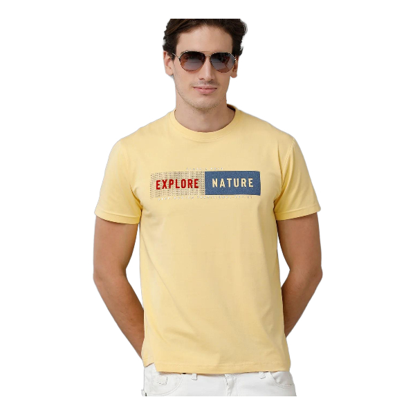 Classic Polo Men's Cotton Half Sleeve Printed Slim Fit Round Neck Yellow Color T-Shirt | Baleno - 496 A