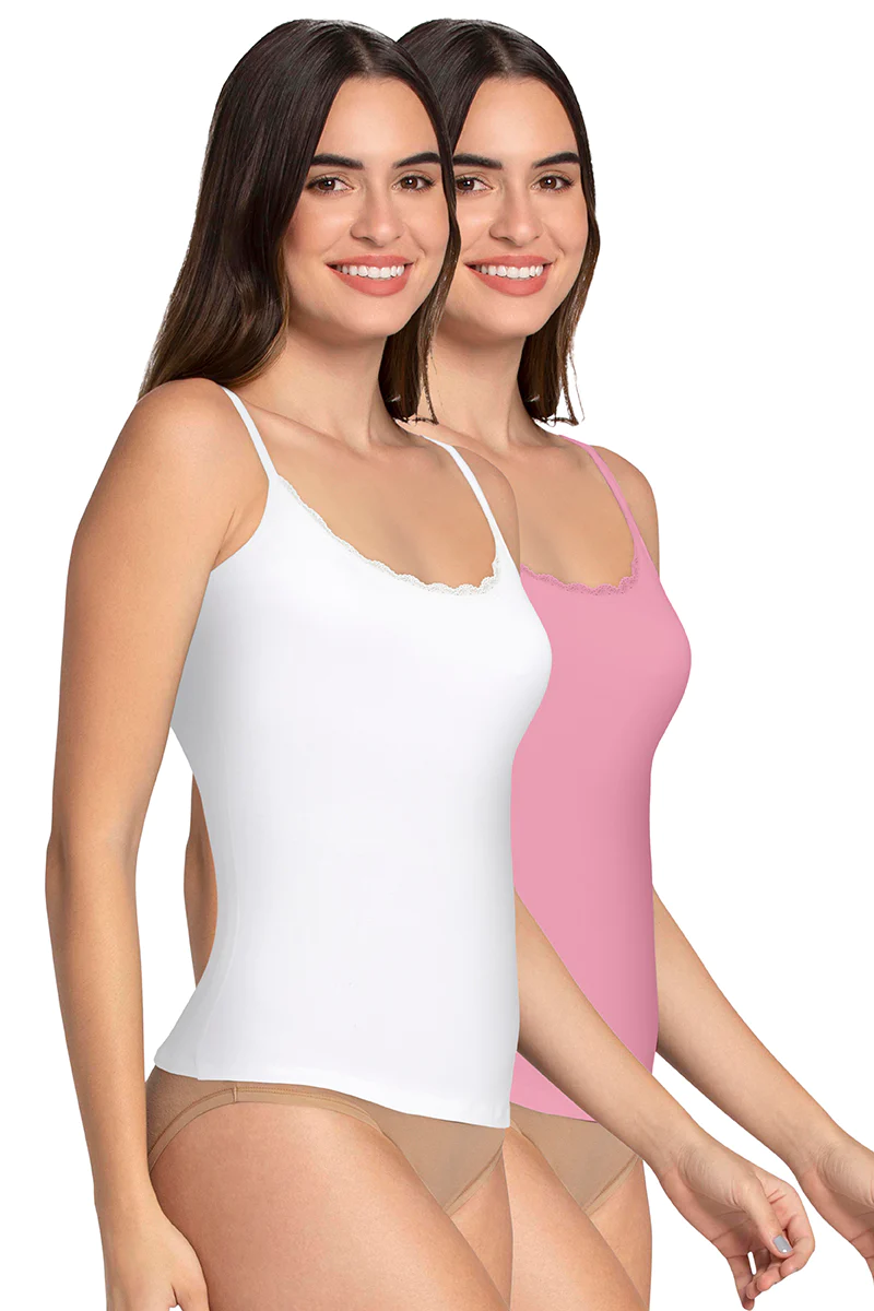 Amante  Shelf Support Straight Neck Sleeveless Camisole (Pack of 2)