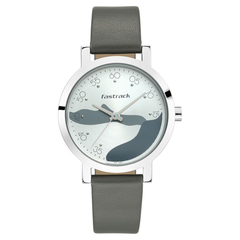 Fastrack Bare Basics Quartz Analog Silver Dial Leather Strap Watch for Girls