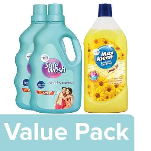Safewash Liquid Detergent 1kg (1kg Free)+Maxkleen Floor Cleaner Citrus 975ml, Combo 2 Items