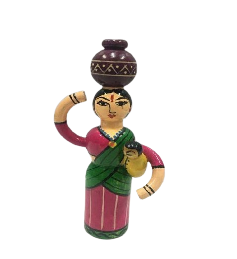 Wooden Women with child Doll (Height-20cm) for Kids  - Shree Channapatna Toys