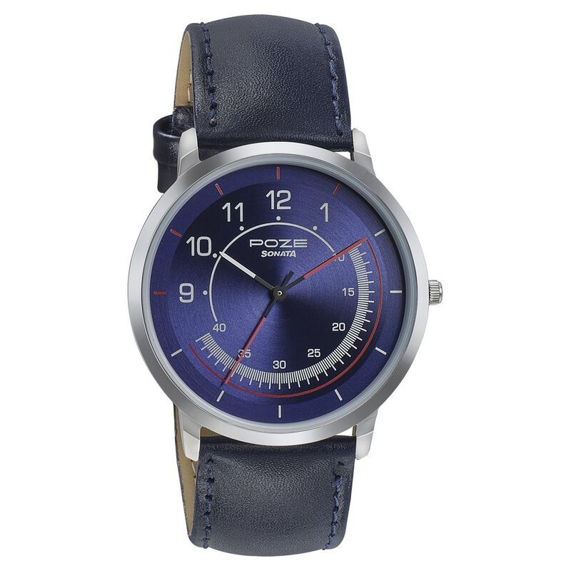 Sonata Poze Quartz Analog Blue Dial Leather Strap Watch for Men SP70006SL01