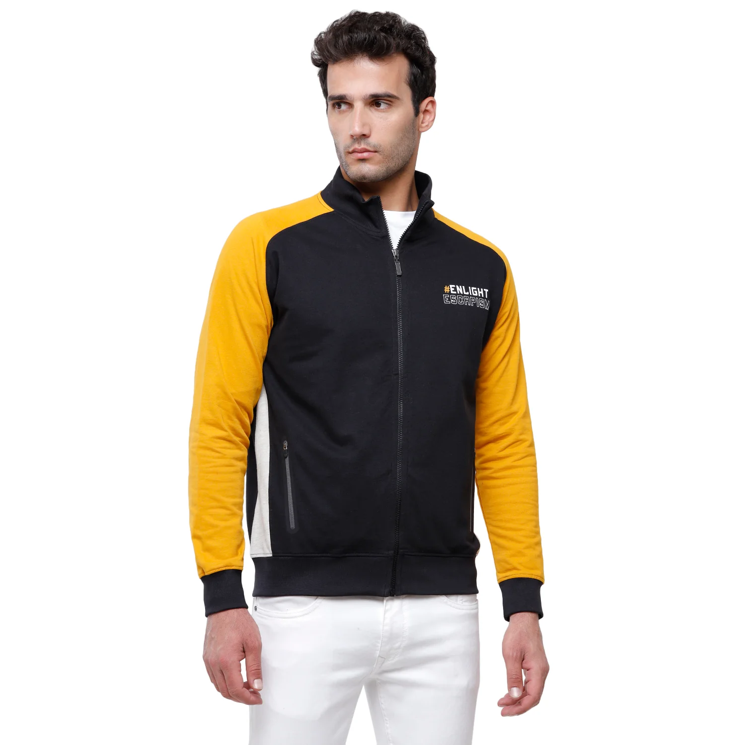 Classic Polo Men's Color Block Full Sleeve Black & Yellow High Neck Sweat Shirt - CPSS - 325B