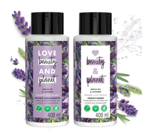 Love Beauty and Planet Natural Argan Oil and Lavender Anti-Frizz, Smoothening Shampoo & Conditioner Combo - ( 400ml + 400ml )