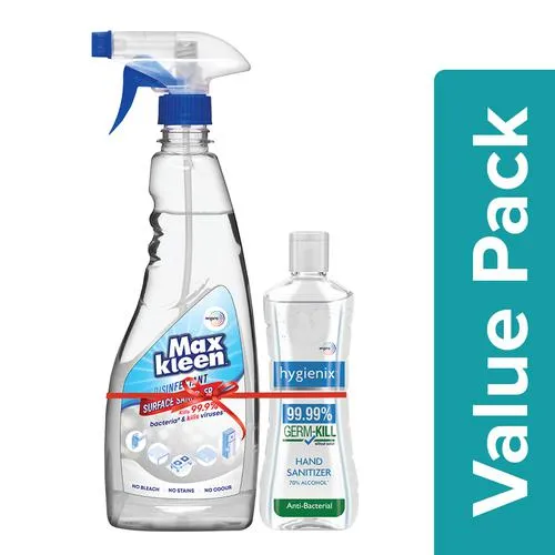 Maxkleen Disinfectant Surface Sanitizer 500ml + Anti-Bacterial Hand Sanitiser 200ml, Combo 2 Items
