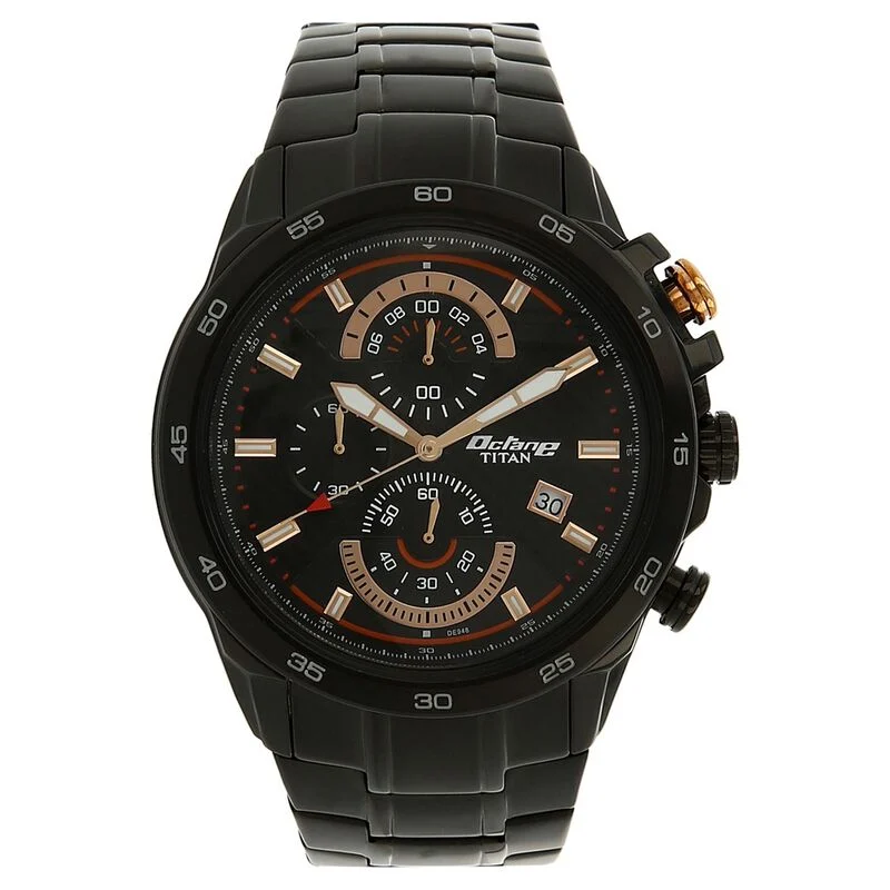 Titan Quartz Chronograph Black Dial Stainless Steel Strap Watch for Men