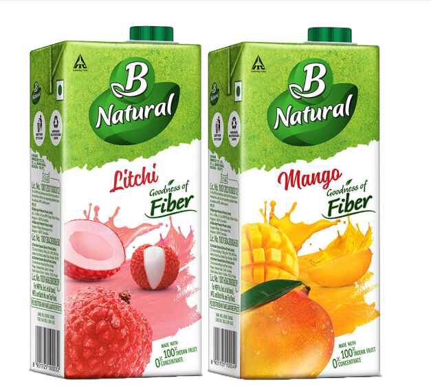 B Natural Mango Juice, 1 litre + B Natural Litchi, 1 litre - Goodness of fiber