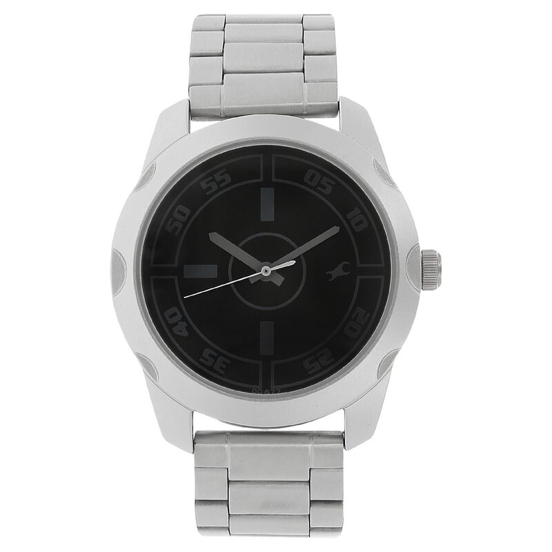 Fastrack Quartz Analog Black Dial Stainless Steel Strap Watch for Guys