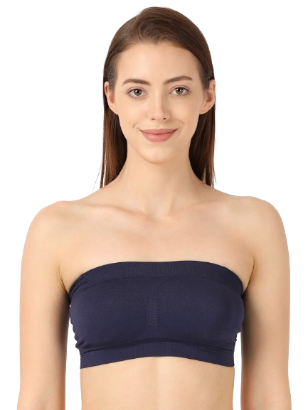 Jockey Women's Wirefree Padded Micro Touch Nylon Elastane Stretch Full Coverage Bandeau Bra with Removeable Pads and Detachable Transparent Straps - Classic Navy