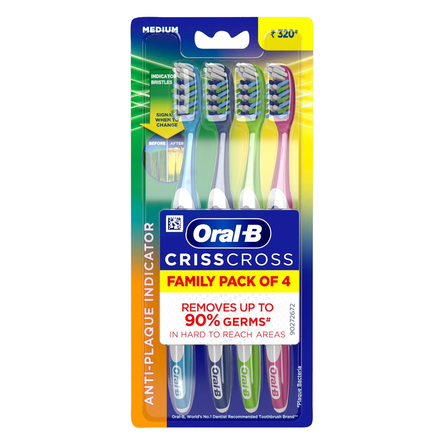 Oral B Criss Cross - Family pack of 4 toothbrushes – Medium