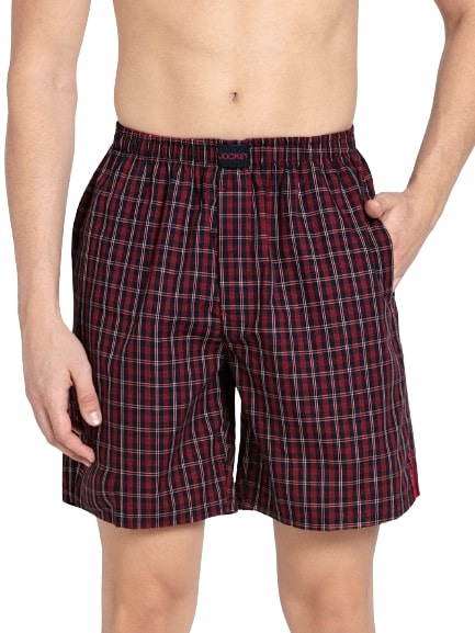 Jockey Men's Super Combed Mercerized Cotton Woven Checkered Boxer Shorts with Side Pocket - Assorted Checks