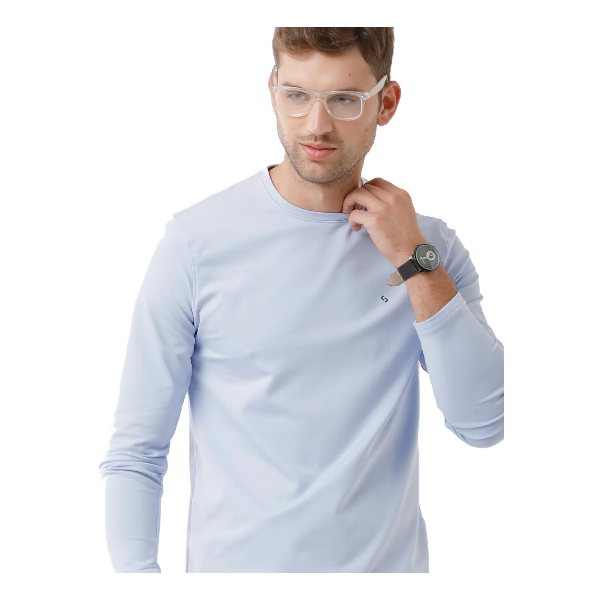 Classic Polo Mens Cotton Solid Full Sleeve Slim Fit Round Neck Sky Blue Color T-Shirt | Verno 310 B