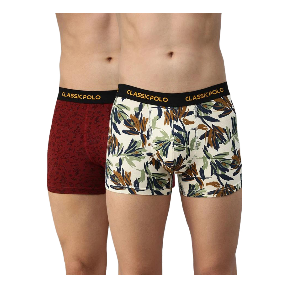 Classic Polo Men's Modal Printed Trunks | Glance - Red & Yellow (Pack Of 2)