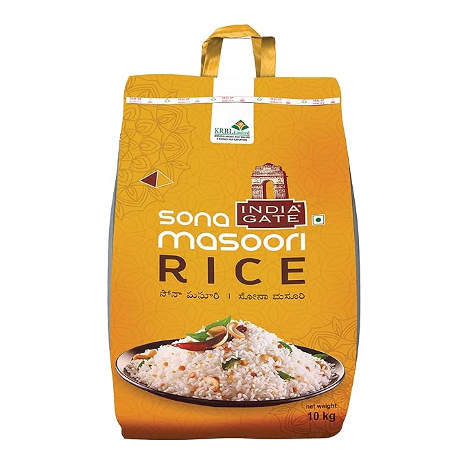 India Gate Sona Masoori (Golden Ivy) Rice 10kg – Medium Grain |Raw & Aged for 2 years | Lightweight Rice| Naturally Vegan | Everyday Meal |Aromatic Rice l No Added Color