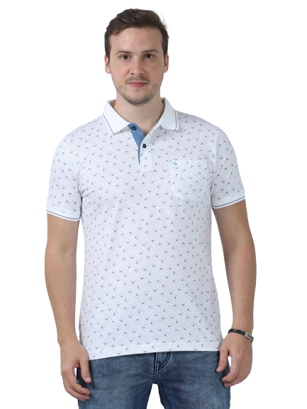 Classic Polo Men's Printed White/Blue Cotton Half Sleeve T-Shirt | BELLO - 261 A SF P