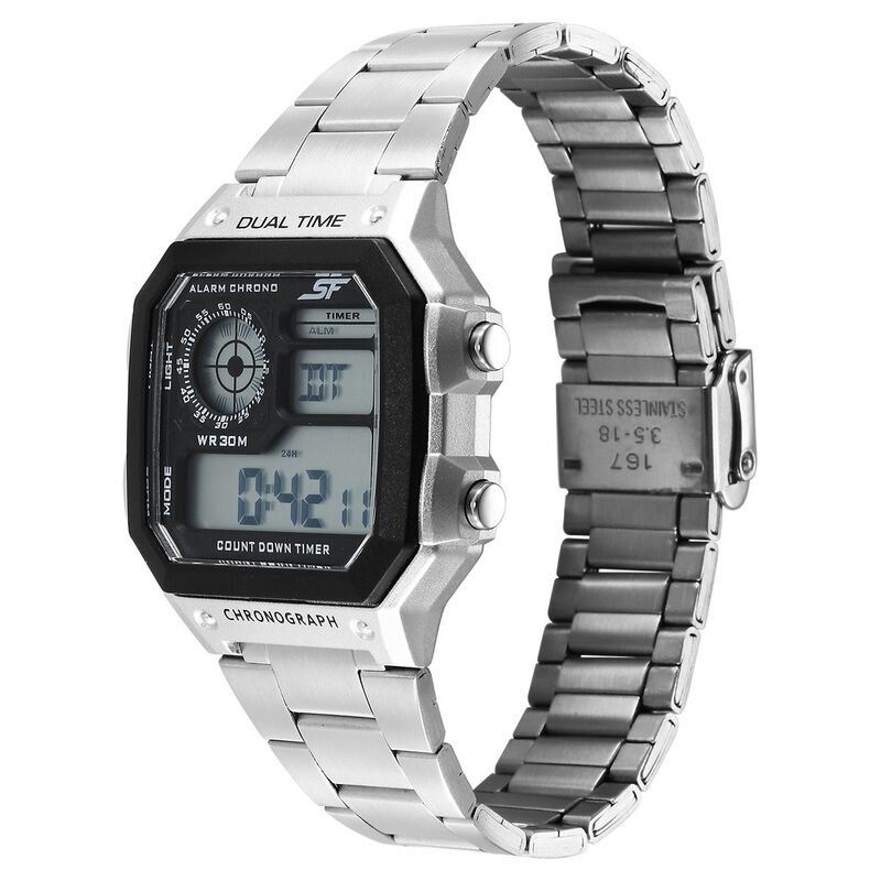 Sonata SF Hexa Metal Digital  Black Dial Stainless Steel Strap Watch for Unisex 77134PM01W