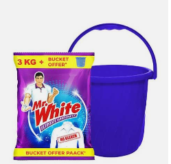 Mr. White Detergent Powder 3kg + Bucket Offer Pack