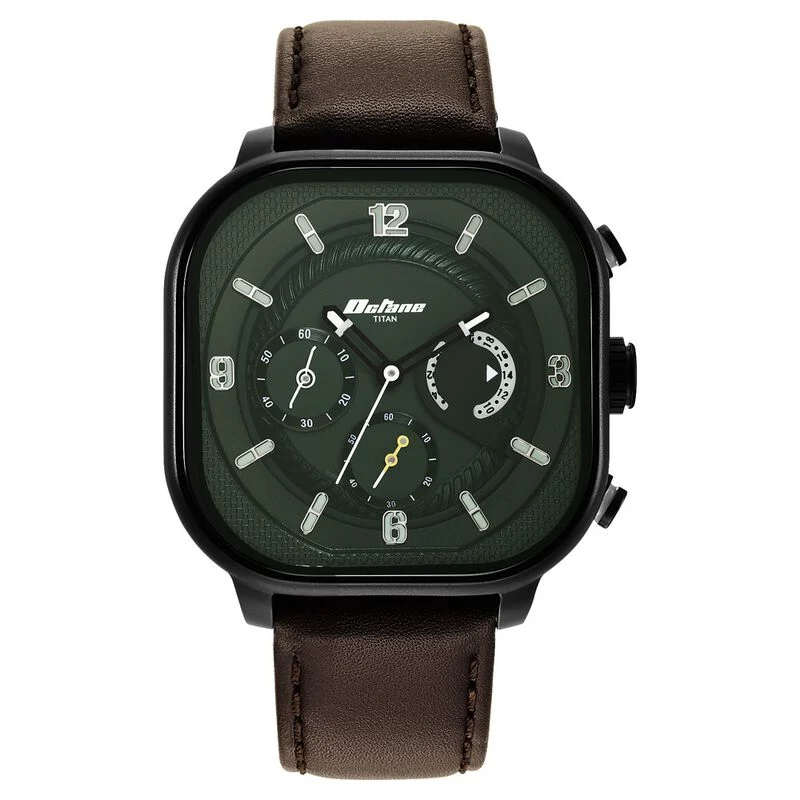 Titan Octane Aerobatics Green Dial Chronograph Leather Strap watch for Men