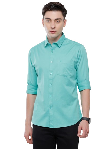 Classic Polo Men's Cotton Light Green Solid Full Sleeve Shirt - Zeus Green