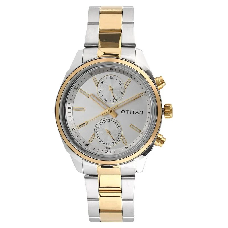 Titan Men's Metropolitan Luxe: Multifunction Silver Dial with Two-Tone Stainless Steel Bracelet Watch