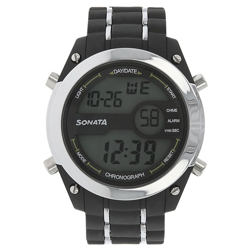 SONATA SF Digital Dial Black Plastic Strap Watch for Men NR77034PP01