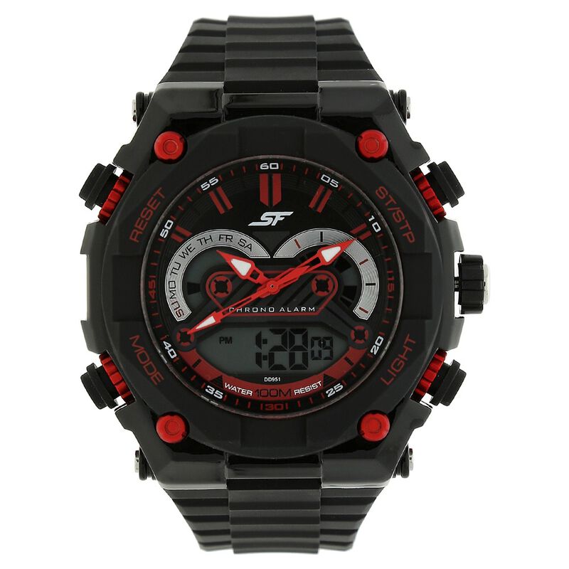 SF Quartz Digital Dial Plastic Strap Watch for Men