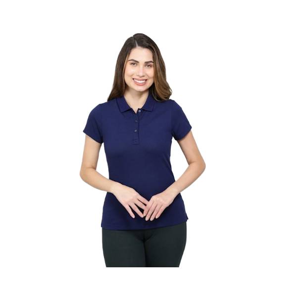 Women's Super Combed Cotton Elastane Stretch Pique Fabric Regular Fit Printed Half Sleeve Polo T-Shirt - Imperial Blue