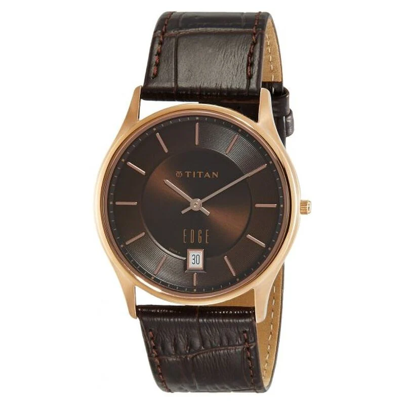 Titan EdgeBlack Dial Analog with Date Leather Strap watch for Men