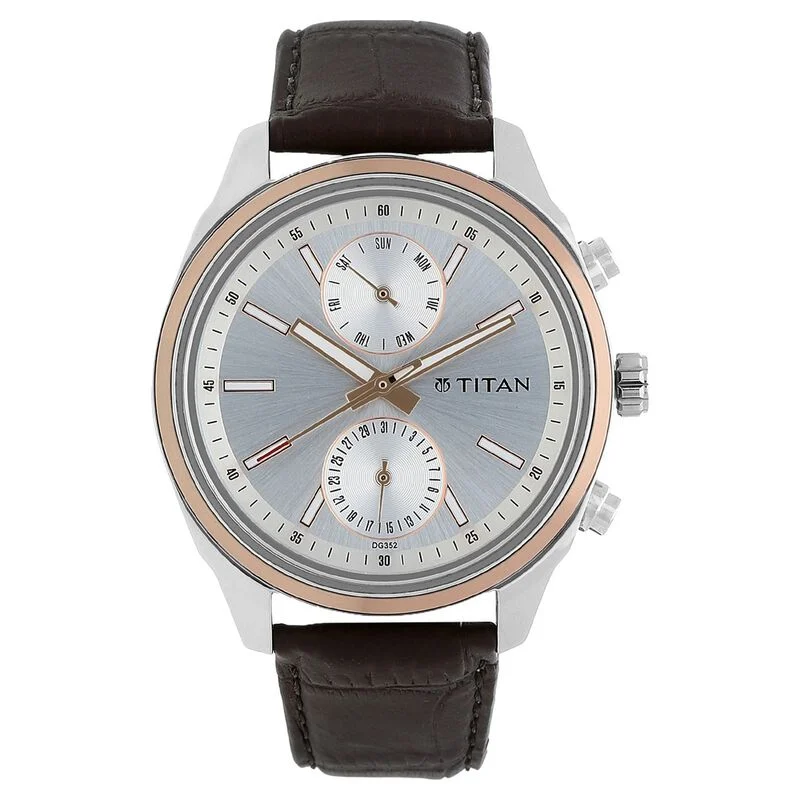 Titan Quartz Multifunction Silver Dial Leather Strap Watch for Men